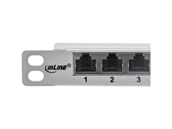 InLine 76824L, RJ45, Cat6a, Rackmontering, 0.5U, Grå, 87 x 483 x 23 mm