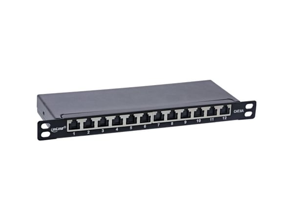 InLine 76819B, RJ45, Cat6a, Rackmontering, 0.5U, Svart, 23 x 257 x 80 mm