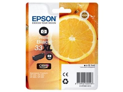Epson Oranges Singlepack Photo Black 33XL Claria Premium Ink, Korkea (XL) värintuotto, Väripohjainen muste, 8,1 ml, 650 sivua, 1 kpl