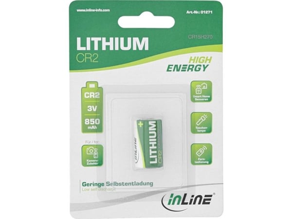 InLine 1271, Engangsbatteri, CR2, Lithium, 3 V, 1 stykker, 850 mAh