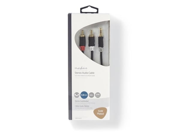 Nedis - Lydkabel - mini-phone stereo 3.5 mm hann til RCA hann - 5 m - antrasitt - rund
