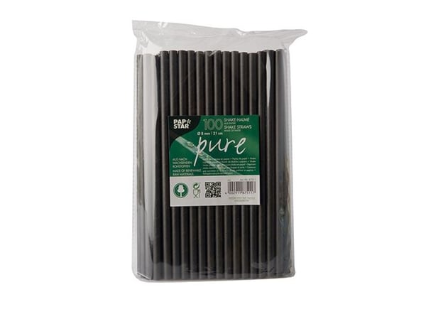 PAPSTAR pure - Sugerør - 0,8 diameter x 21 cm - avhendbar - svart (en pakke 100)
