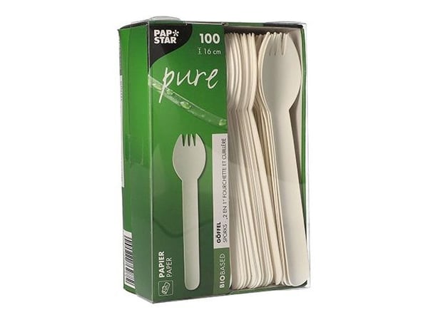 Papstar 88240, Disposable spork, Papir, Hvit, FSC, 16 cm, 100 stykker