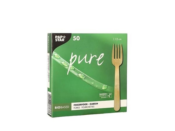 PAPSTAR Fingermatgafflar "pure", 120 mm, naturligt tillverkade av bambu, biologiskt nedbrytbara och komposterbara, - 1 st (88767)