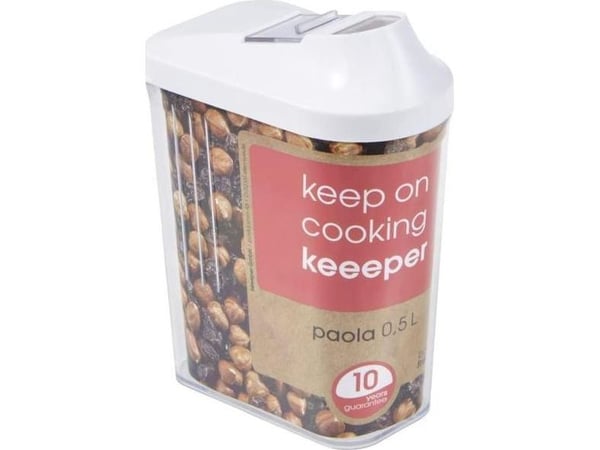 keeeper tørrvareboks "paola", 0,5 liter, hvit/transparent - trinnløs justering av helling - 1 stk (1048410000000)