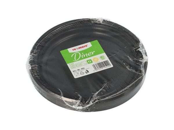 Papstar 96558, Plate, Rund, Polypropylen, Sort, Monokromatisk, 12 stykker