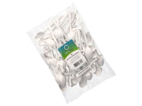 Papstar 96434, Engangsskje (suppeskje), Polypropylen, Hvit, 130 mm, Polybag, 50 stykker