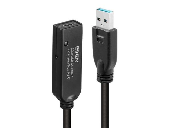 Lindy 43375, 20 m, USB A, USB A, USB 3.2 Gen 1 (3.1 Gen 1), Svart