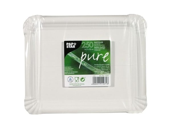 Papstar pure, Plate, Rektangulær, Papir, Hvit, Monokromatisk, 250 stykker