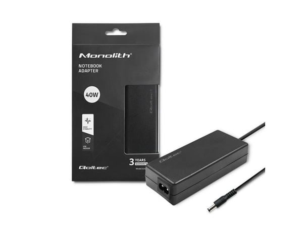 Qoltec 40W | 12V | 3.33A | 5.5*2.1 | + virtajohto
