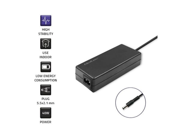 Qoltec 40W | 12V | 3.33A | 5.5*2.1 | + virtajohto