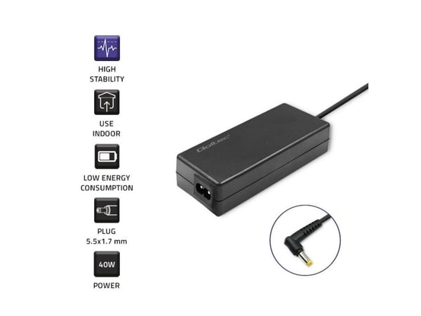 QOLTEC 52410 strømforsyningsadapter til Acer 40W / 19V / 2.1A / 5.5x1.7 (strømkabel)