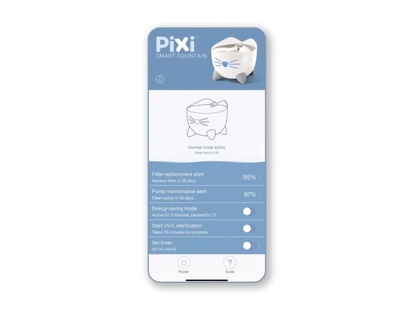 Pixi Smart Fountain, Cat Fountain, Rustfri stålskål, 2L, 21x21x19 cm