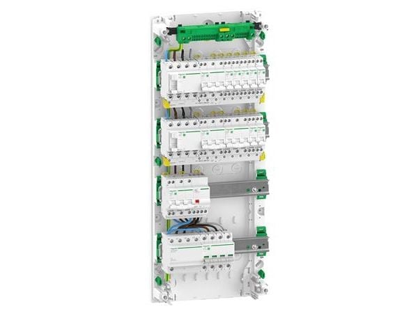 SCHNEIDER ELECTRIC Esiasennettu Resi9 XP PW-kytkintaulu, 4 riviä 13M: 1xAFB 1xSPD + 2xRCD + 7xC10A 1PN + 2xC16A 3PN + 1xC10A 3PN ja 1xRCBO C20A 3PN