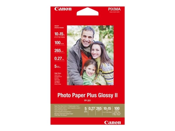 Canon Photo Paper Plus Glossy II PP-201 - Högblank - 270 mikrometer - 102 x 152 mm - 265 g/m² - 100 ark fotopapper - för MAXIFY GX6040, GX6050, GX7...