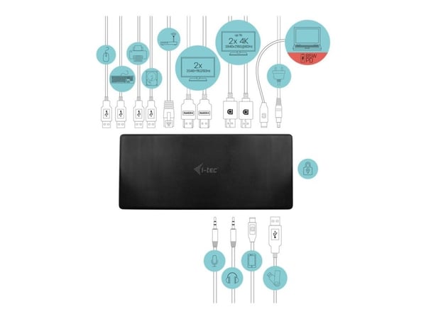 i-Tec USB-C Quattro Display Docking Station with Power Delivery - Dokkingstasjon - USB-C / Thunderbolt 3 - 2 x HDMI, 2 x DP - 1GbE - med i-Tec Univ...