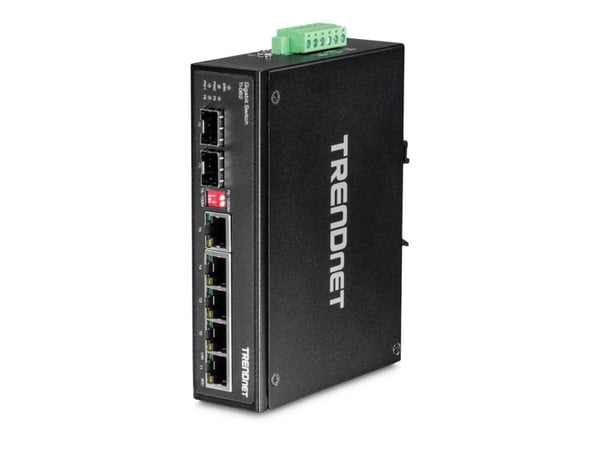 TRENDnet TI-G62 - Switch - ikke-styrt - 5 x 100/1000/10000 + 1 x delt Gigabit SFP + 1 x SFP - DIN-skinnemonterbar, veggmonterbar - DC-strøm - TAA-s...