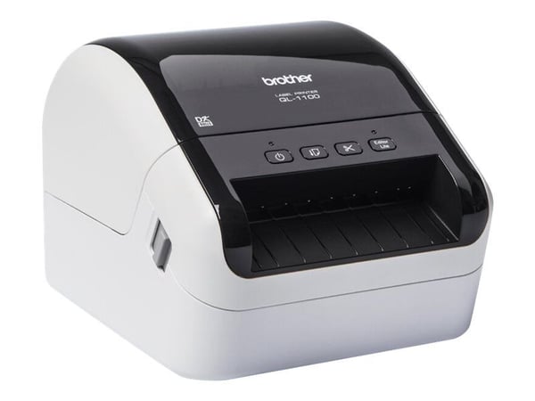 Brother QL-1100c - Etikettskriver - direktetermisk - Rull (10,36 cm) - 300 x 300 dpi - inntil 110 mm/sek - USB 2.0 - kutter - skinnende svart, hvit