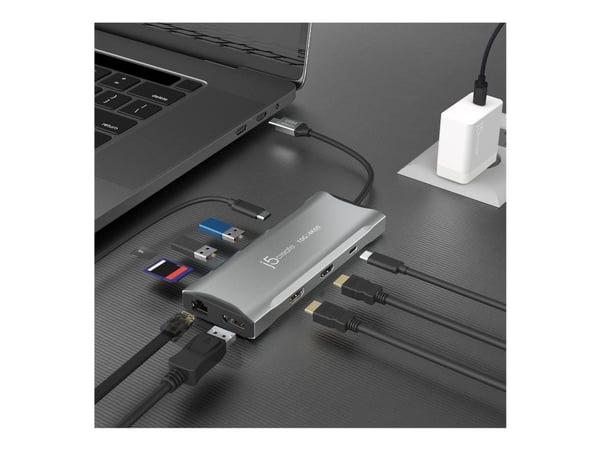 j5create JCD397-N - Mini-dockningsenhet - USB-C / USB4 / Thunderbolt 3 / Thunderbolt 4 - 2 x HDMI, DP - 1GbE