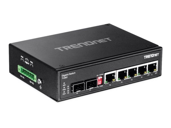 TRENDnet TI-G62 - Switch - ikke-styrt - 5 x 100/1000/10000 + 1 x delt Gigabit SFP + 1 x SFP - DIN-skinnemonterbar, veggmonterbar - DC-strøm - TAA-s...
