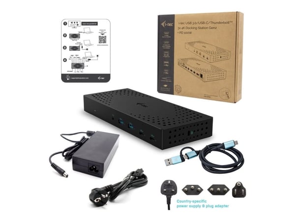 i-Tec - Dokkingstasjon - USB-C / USB4 / USB 3.0 Thunderbolt 3 / Thunderbolt 4 - 2 x DP, 3 x HDMI - 1GbE - 160 watt - Europa