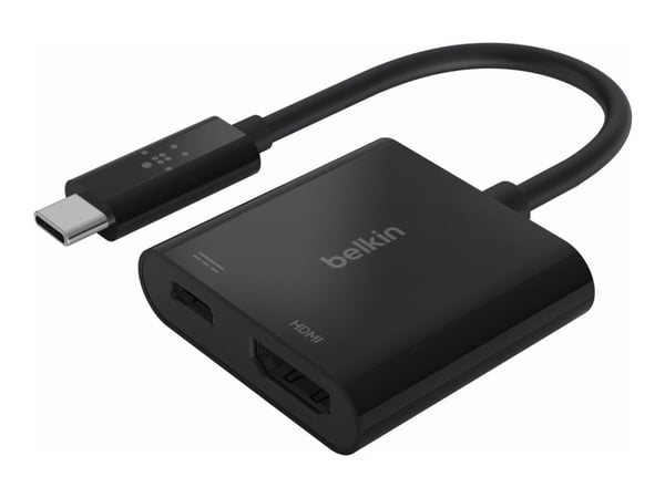 Belkin USB-C to HDMI + Charge Adapter - Video adapter - USB-C hann til HDMI, USB-C (kun strøm) hunn - svart - 4K-støtte, USB Power Delivery (60W)