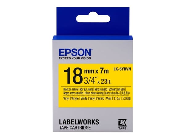 Epson LK-5YBVN - Vinyl - svart på gult - Rull (1,8 cm x 7 m) 1 kassett(er) merketape - for LabelWorks LW-1000, 300, 400, 600, 700, 900, K400, Z700,...