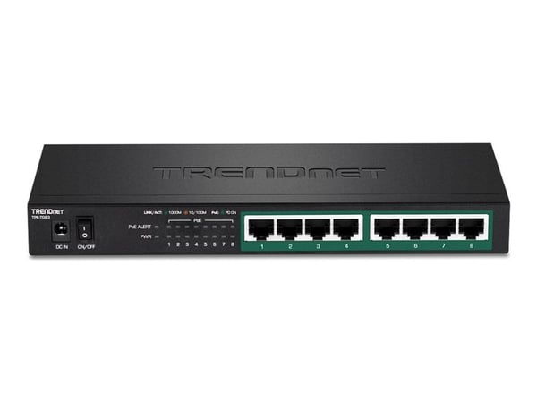 TRENDnet TPE TG83 - Switch - 8 x 10/100/1000 (PoE+) - stasjonær, veggmonterbar - PoE+ (65 W) - TAA-samsvar