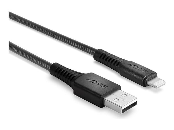 Lindy 31291, 1 m, Lightning, USB A, Uros, Uros, Musta