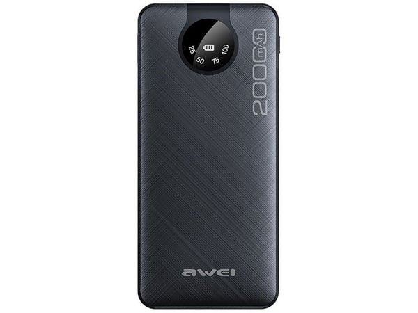 AWEI PowerBank P134K - 20000 mAh - svart - skjerm + USB/PD/Lightning/MicroUSB-kabler