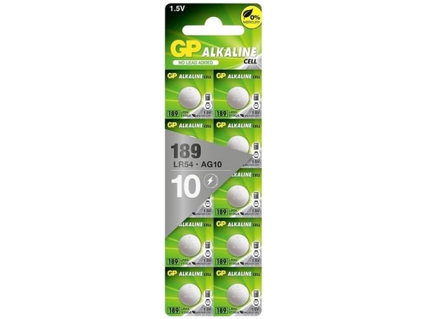GP Batterier Alkalisk Cell B1389, Engangsbatteri, LR1130, LR54, Alkalisk, 1,5 V, 10 stk, 44 mAh