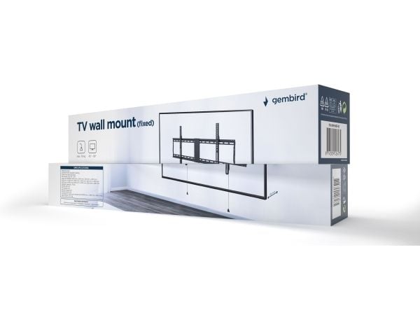 Gembird WM-90F-01 - Monteringssett (veggmontering) - fast - for flatpanel - 70kg - låsbar - stål - finteksturert svart - skjermstørrelse: 43"-90"