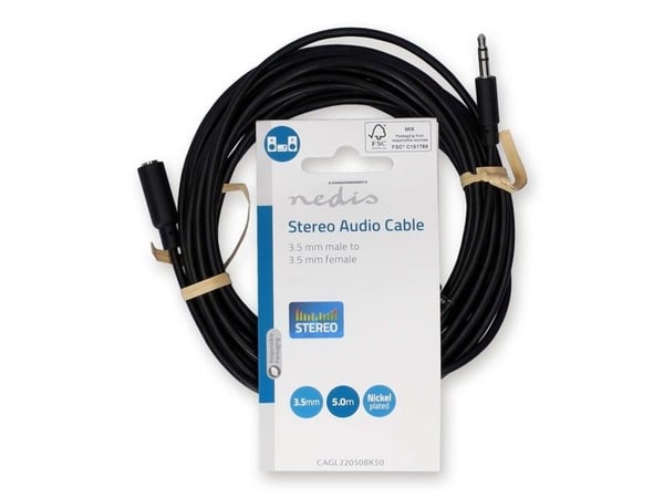 Nedis - Lydkabel - mini-phone stereo 3.5 mm hann til mini-phone stereo 3.5 mm hunn - 5 m - svart