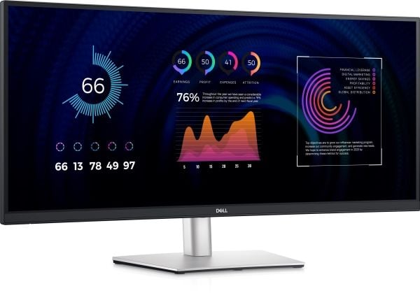 Dell P3424WE - LED-skjerm - kurvet - 34" - 3440 x 1440 WQHD @ 60 Hz - IPS - 300 cd/m² - 1000:1 - 5 ms - HDMI, DisplayPort, USB-C - med 3-års Limite...