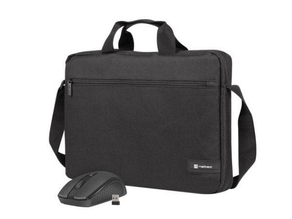 NATEC WALLAROO 2 15.6" KANNETTAVAN TIETOKONEEN LAUKKU MUSTA LANGATTOMALLA HIIRELLÄ MUSTA
