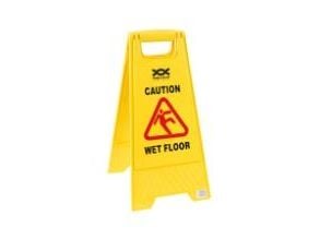 Advarselsskilt på engelsk CAUTION - WET FLOOR L30xB29,5xH61cm BOPP gul,1 stk