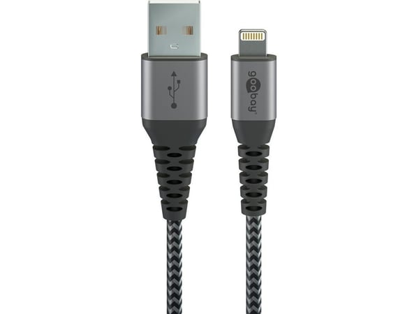Wentronic goobay - Lightning-kaapeli - USB-uros Lightning-uros - 1.0m - harmaa, musta - Apple iPadille/iPhonelle/iPodille (Lightning) (49268)
