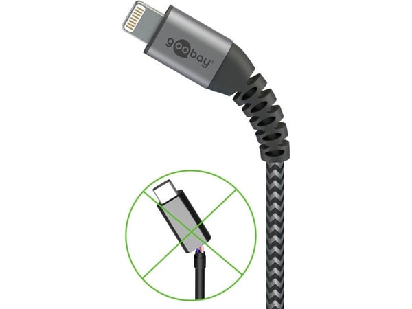 Wentronic goobay - Lightning-kaapeli - USB-uros Lightning-uros - 1.0m - harmaa, musta - Apple iPadille/iPhonelle/iPodille (Lightning) (49268)