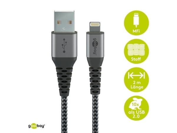 Wentronic goobay - Lightning-kaapeli - USB-uros Lightning-uros - 1.0m - harmaa, musta - Apple iPadille/iPhonelle/iPodille (Lightning) (49268)