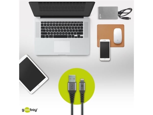 Wentronic goobay - Lightning-kaapeli - USB-uros Lightning-uros - 1.0m - harmaa, musta - Apple iPadille/iPhonelle/iPodille (Lightning) (49268)
