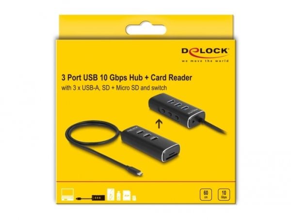 DeLOCK 64234, USB 3.2 Gen 1 (3.1 Gen 1) Type-C, USB 3.2 Gen 1 (3.1 Gen 1) Type-A, MicroSD (TransFlash), MicroSDHC, MicroSDXC, SD, SDHC, SDXC, 10000...