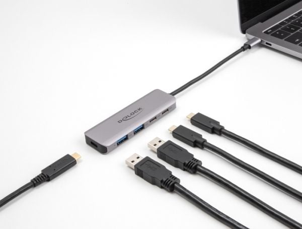 Delock - Hub - 2 x USB-C + 2 x USB + 1 x USB-C (strømlevering) - stasjonær