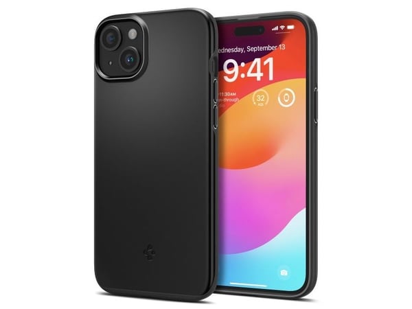 Spigen Thin Fit - Bakdeksel for mobiltelefon - termoplastisk polyuretan (TPU), polykarbonat - svart - for Apple iPhone 15