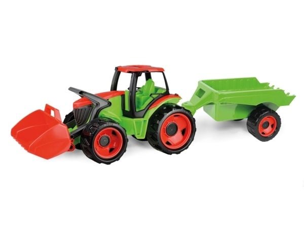 Lena traktor med skuff og tilhenger rød-grønn