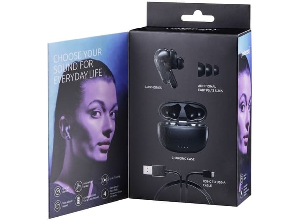 Intenso T302A - True wireless-hodetelefoner med mikrofon - i øret - Bluetooth - aktiv støydemping - svart
