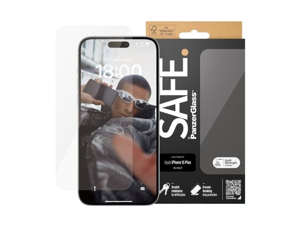 SAFE. by PanzerGlass - Skjermbeskyttelse for mobiltelefon - ultrabred passform - glass - for Apple iPhone 15 Plus