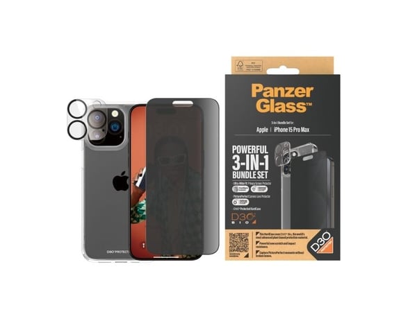PanzerGlass Privacy 3-in-1-Pack iPhone 2023 6.7 Pro Max, Apple, Apple - iPhone 15 Pro Max, kuivakäyttö, iskunkestävä, läpinäkyvä, 1 kpl