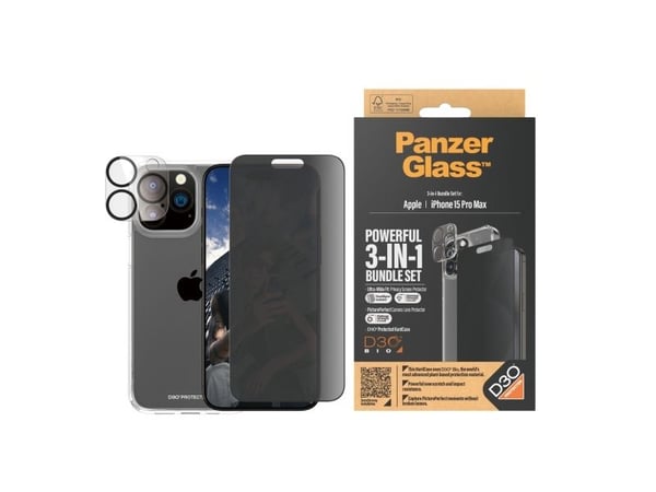PanzerGlass Privacy 3-in-1-Pack iPhone 2023 6.7 Pro Max, Apple, Apple - iPhone 15 Pro Max, kuivakäyttö, iskunkestävä, läpinäkyvä, 1 kpl