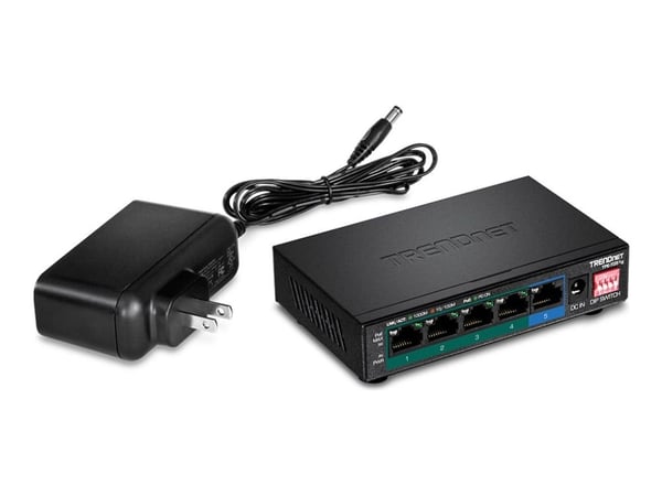 TRENDnet TPE-TG51g - Switch - ikke-styrt - 4 x 10/100/1000 (PoE+) + 1 x 10/100/1000 - stasjonær, veggmonterbar - PoE+ (60 W) - TAA-samsvar