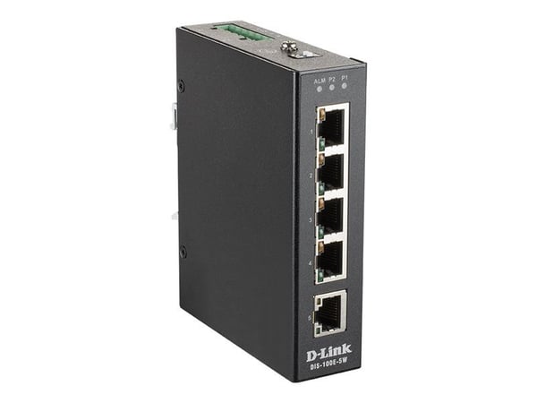 D-Link DIS 100E-5W - Switch - ikke-styrt - 5 x 10/100 - DIN-skinnemonterbar, veggmonterbar - DC-strøm